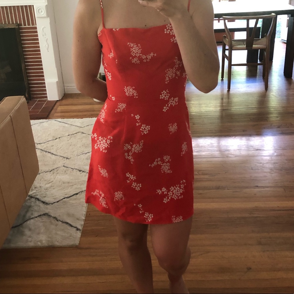 Reformation red and white mini dress